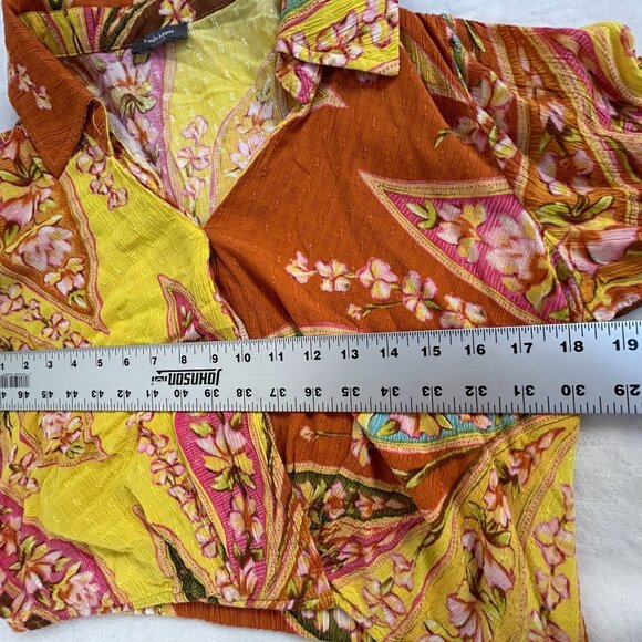 Haute Hippie Womens Floral Collared V-Neck Wrap Blouse Yellow Long Sleeve Boho - Picture 5 of 8